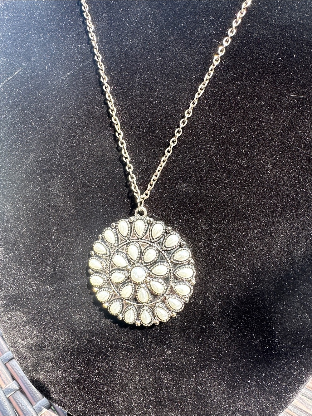 Silver-Tone Faux Pearl Medallion Pendant Necklace